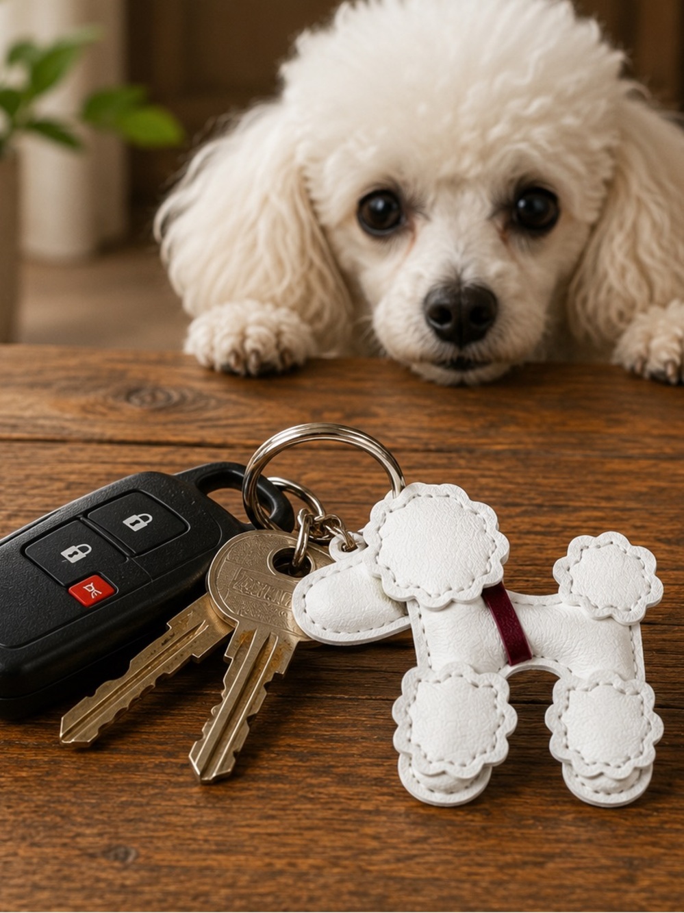 White Poodle Faux Leather Dog Keychain Purse Charm New